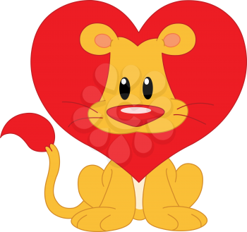 Cute lion with a red heart shaped mane