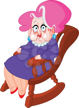 Old lady sitting on a rocking chair