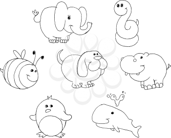 Outlined animal doodles