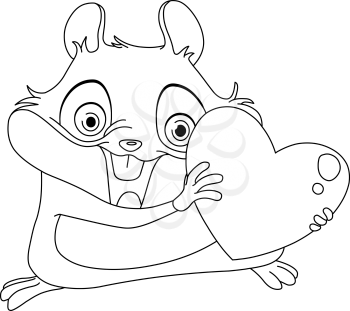 Outlined hamster holding a heart