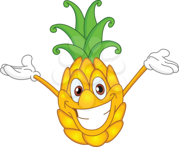 Cheerful cartoon pineapple raising his hands