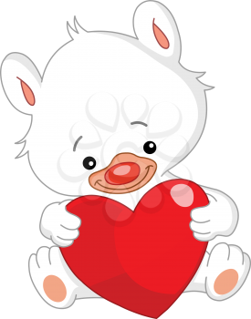 White teddy bear holding a big heart