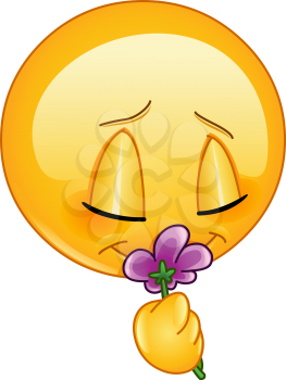 Emoticon smelling a flower