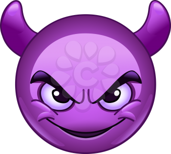 Smiling face with horns. Purple devil emoticon.