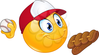 Baseball pitcher player emoticon with ball and glove