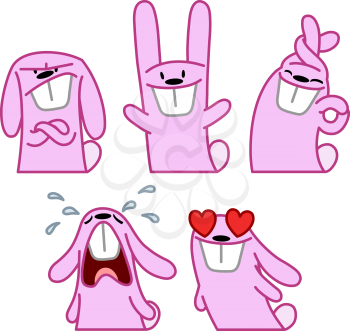Pink rabbit emotions set