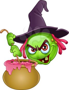 Witch emoticon stirring her cauldron brew 