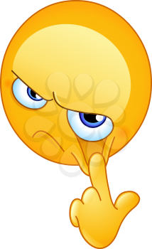 Emoji emoticon pulling with his finger one lower eyelid further down. Meaning alertness, be watchful, you do not fool me, my eye or disbelief gesture.