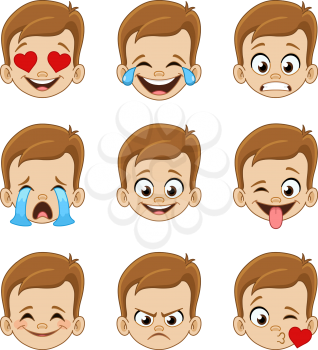 Emoji face expressions collection of a young boy