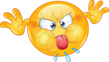 Angry mischievous emoji emoticon face making a grimace, sticking out his tongue and playing with his hands for misbehavior. 
