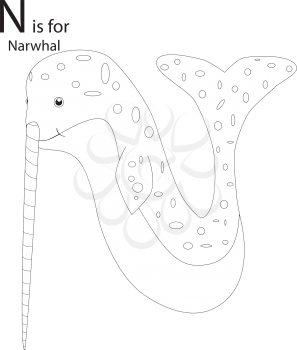 Royalty Free Clipart Image of a narwhal making the letter 'N'