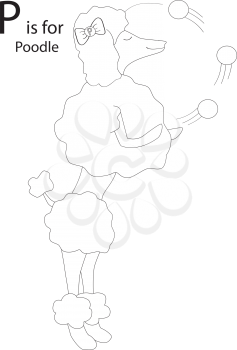 Royalty Free Clipart Image of a poodle juggling to make the letter 'P'