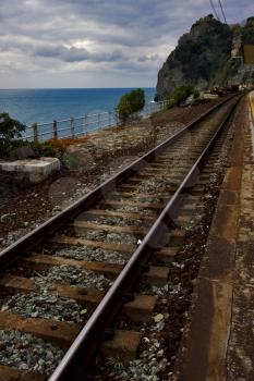 the stairs and the railway in village of corniglia in the north of italy,liguria