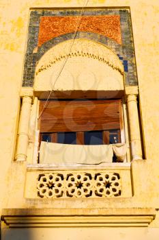 orange   window in morocco africa old construction and brown wall red carpet  