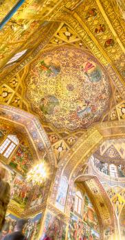 blur  in iran the old      cathedral and traditional gold wall painted 