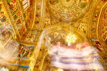 blur  in iran the old      cathedral and traditional gold wall painted 