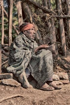 ETHIOPIA,LALIBELA-CIRCA  JANUARY 2018--unidentifiedman prayer man  the genna celebration
