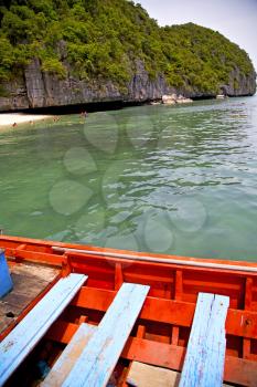   boat coastline of a green lagoon  and tree  south china sea thailand kho phangan   bay  