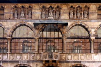 castle brick  old brown and window reflex of piazza dei mercanti milan