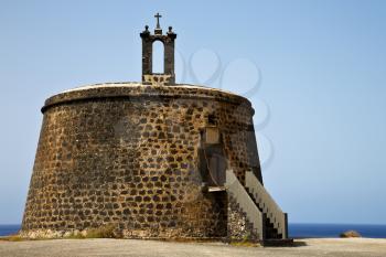  spain the old wall castle  tower and door  in teguise arrecife lanzarote 