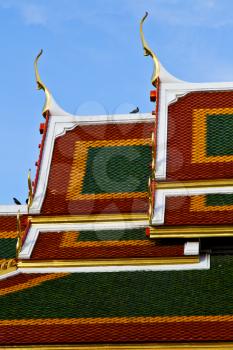 bangkok in the temple  thailand abstract cross colors roof wat  palaces   asia sky   and  colors