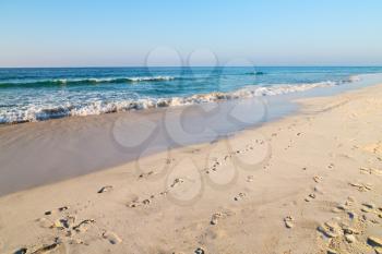 near sandy beach sky     and mountain in oman arabic sea  