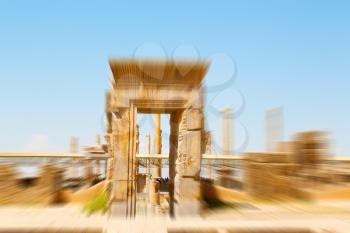 zoom blur  in iran persepolis the old  ruins historical destination monuments and ruin
