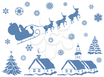 Set of design elements with Christmas motifs, hand drawing vector illustration