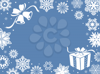 Christmas greeting card performed in blue shades, hand drawing vector illustration