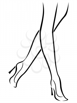 Abstract vector outline of the slender female feet in shoes