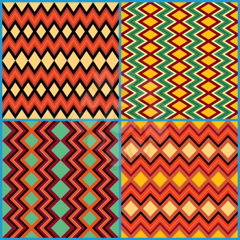 Four different vector seamless ornamental patterns on ethnic motifs in a single file
