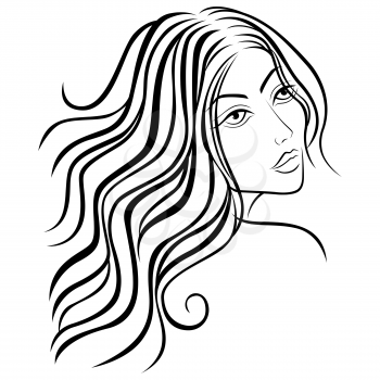 Beautiful women head with long hair, sketching vector illustration