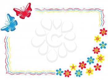Valentine greeting card with two colorful butterflies and flowers, hand drawing vector illustration