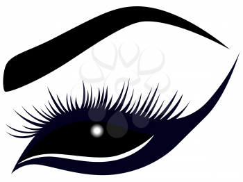 Abstract female eye with long lashes, vector illustration in dark blue and black hues
