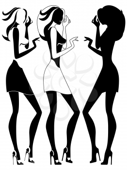 Beautiful abstract slender female vector outlines in three embodiments