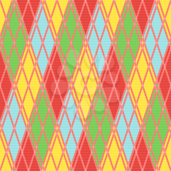 Rhombic seamless vector pattern as a tartan plaid mainly in various motley trendy colors