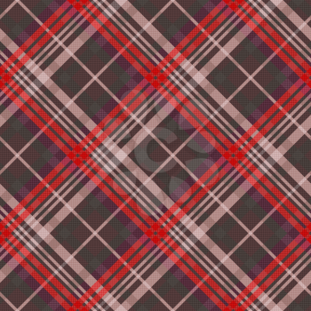 Diagonal position of rectangular seamless vector pattern as a tartan plaid mainly in muted red and other colors