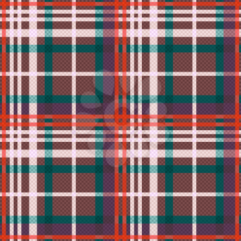 Rectangular seamless vector pattern as a tartan plaid mainly in red, green, beige and brown colors