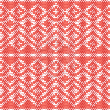 Abstract Ornamental Seamless Vector Pattern as a stylish Fabric Knitted ethnic texture in peach and light grey colors