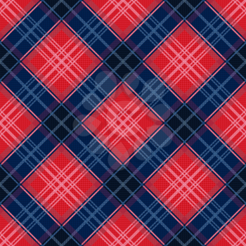Diagonal contrast seamless vector pattern as a tartan plaid in red and blue colors