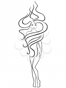 Abstract female with extraordinary hairstyle, hand drawing vector outline
