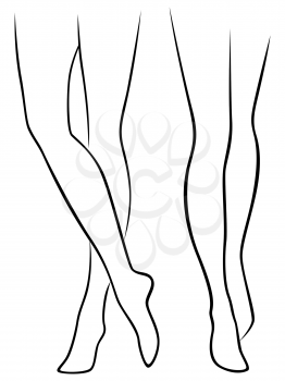 Abstract slender female bare feet, hand drawing vector outline