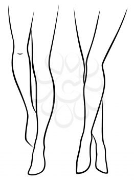 Abstract slender women barefooted feet, hand drawing vector outline