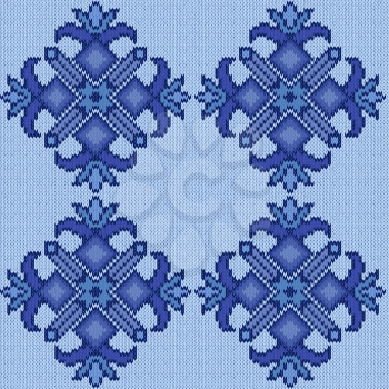Abstract Ornamental Seamless Vector Pattern as a stylish Fabric Knitted geometric and floral texture in various blue hues