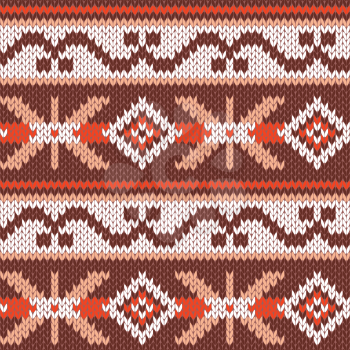 Abstract Ornamental Seamless Vector Pattern as a stylish Fabric Knitted ethnic texture in warm colors