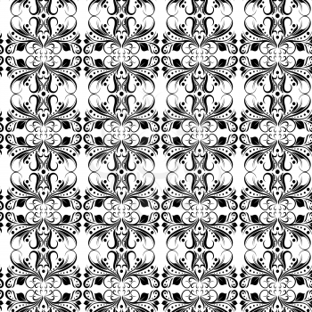 Ornamental seamless floral vector pattern with black floral elements of leaves and flowers on the white background 
