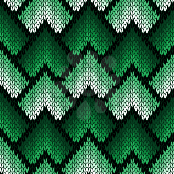 Abstract ornamental knitting seamless vector pattern as a knitted fabric texture with various transition hues of green color