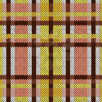 Seamless vector pattern as a woollen Celtic tartan plaid or a knitted fabric mainly in brown, yellow and white colors