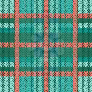Seamless vector pattern as a woollen Celtic tartan plaid or a knitted fabric texture in green, turquoise and terracotta light colors