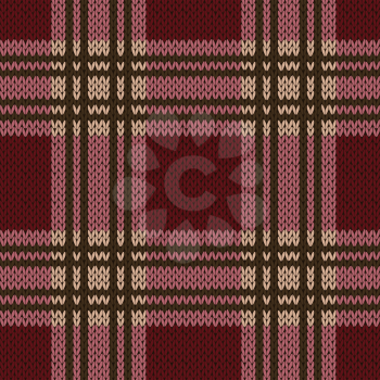 Knitting seamless vector pattern with perpendicular lines as a woollen Celtic tartan plaid or a knitted fabric texture in claret, magenta and brown hues